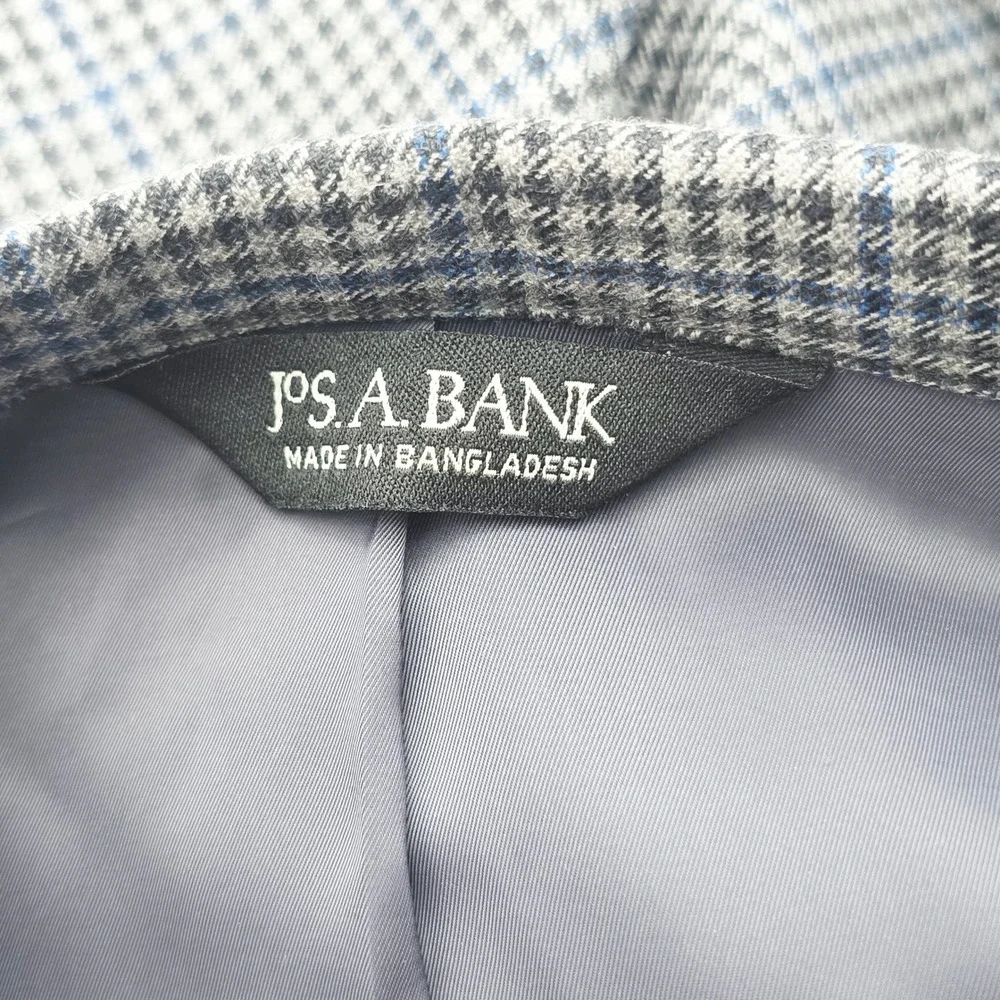 Jos A Bank Mens 43R Gray Blue Houndstooth Windowpane Two Button Blazer Jacket